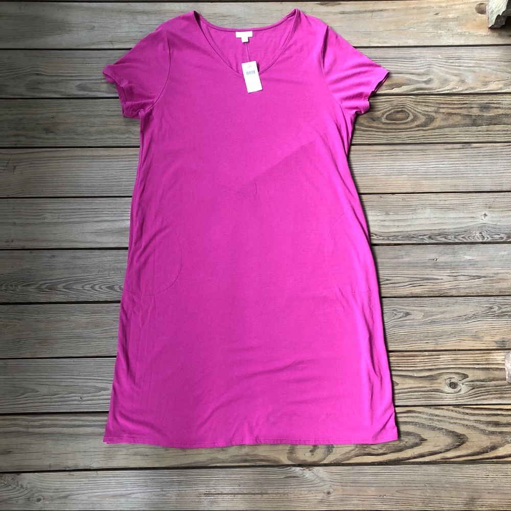 J Jill Layered back V Neck Knit Dress Dragon Fruit